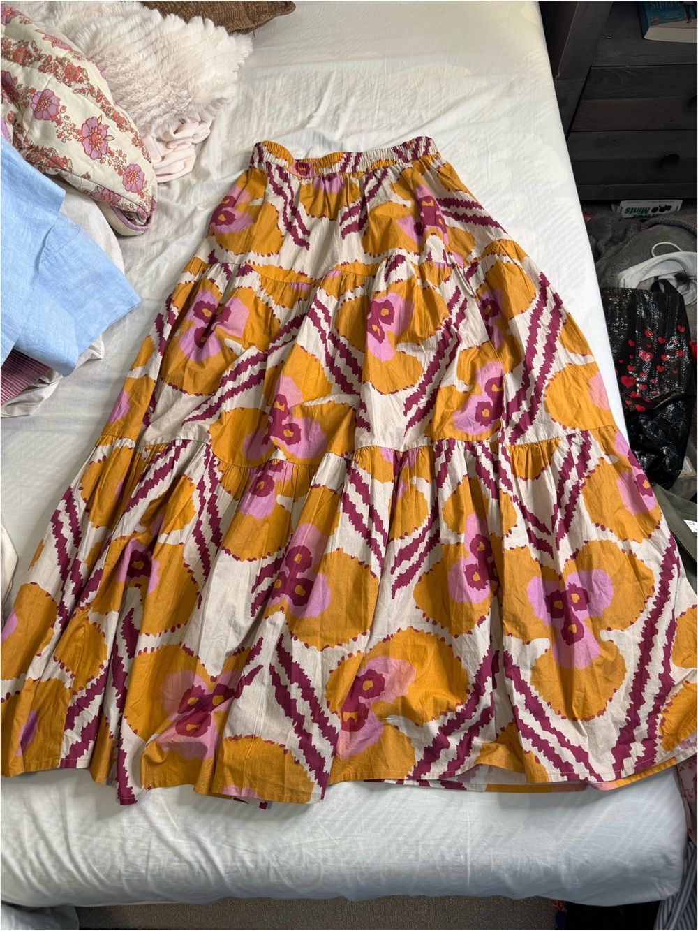 Women’s Floral Tiered Maxi Skirt - Mustard & Pink